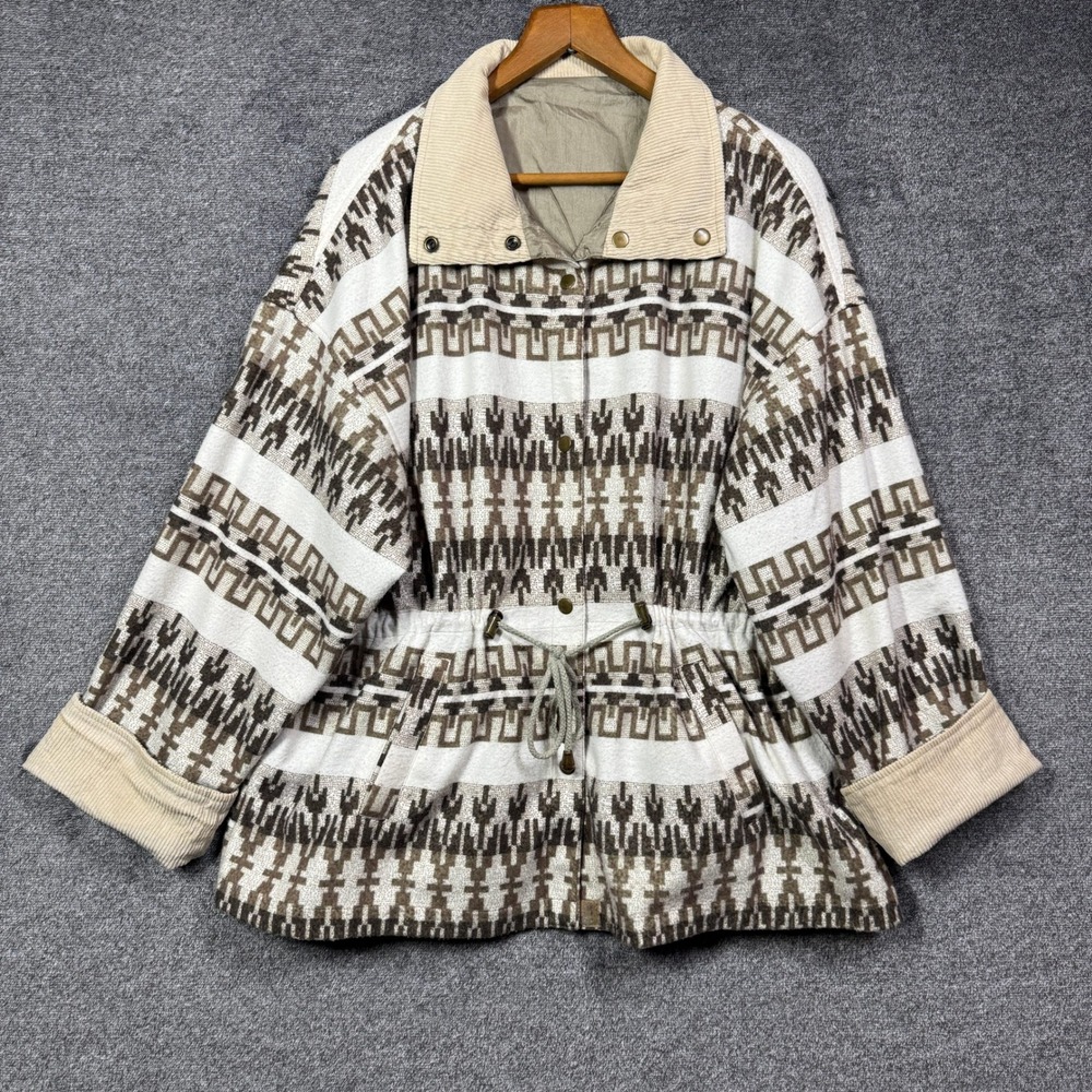 Gottschalks Womens M Reversible Southwestern Knit Nylon Jacket Taupe Brown VTG